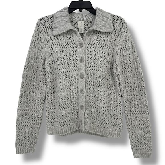 Joie Open Knit Collared Cardigan Sweater Womens Size Small Heather Gray - Picture 1 of 5